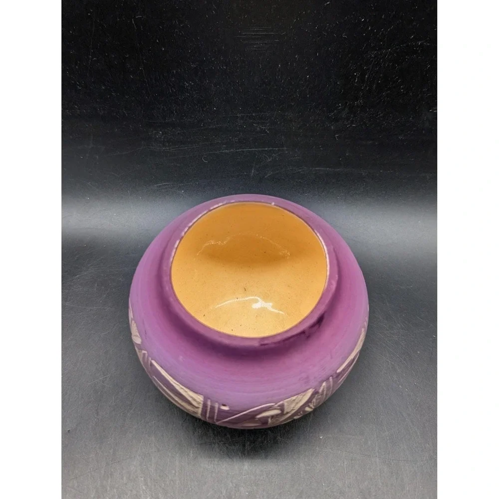 Kanuho Navajo Pottery Vase Purple Mauve Sgraffito Hand Carved Signed Native USA